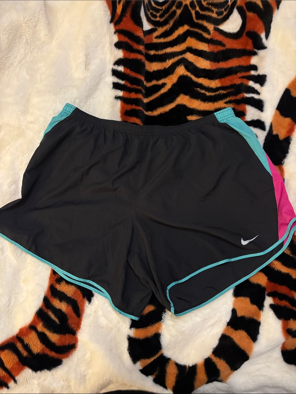 Nike Women's Black Running Shorts with Teal and Pink Accents